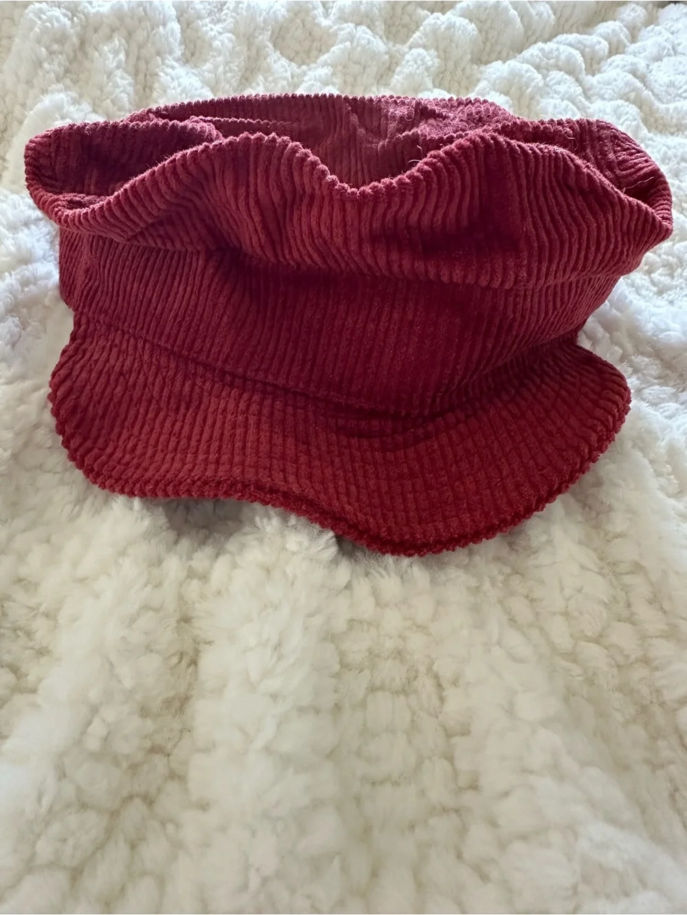 Free People Corduroy Baker Boy Hat in Wine Red